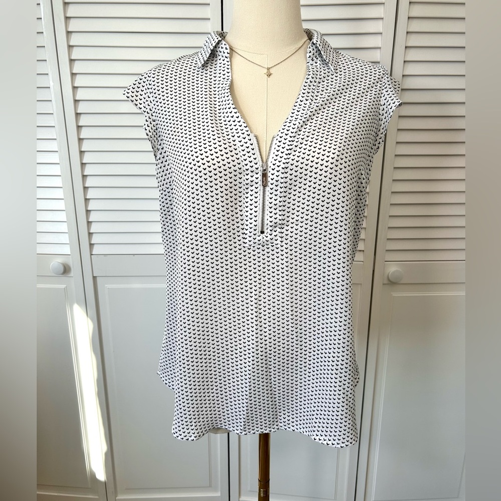 SOLD💗Candie's White & Black Mini Herringbone Short Sleeve Collared Loose Blouse